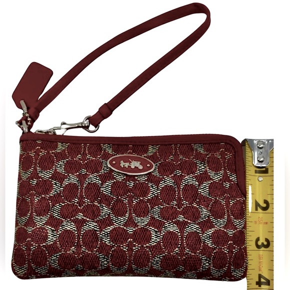 EUC Coach Burgundy/Gold-Tan Signature Coated Canvas Wristlet/Mini-Bag w/Silver - Picture 5 of 6